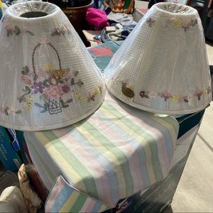 NIP Lamp Shades Exclusive Design by Jeri Hoffmeyer from 2000 Basket w/ Flowers